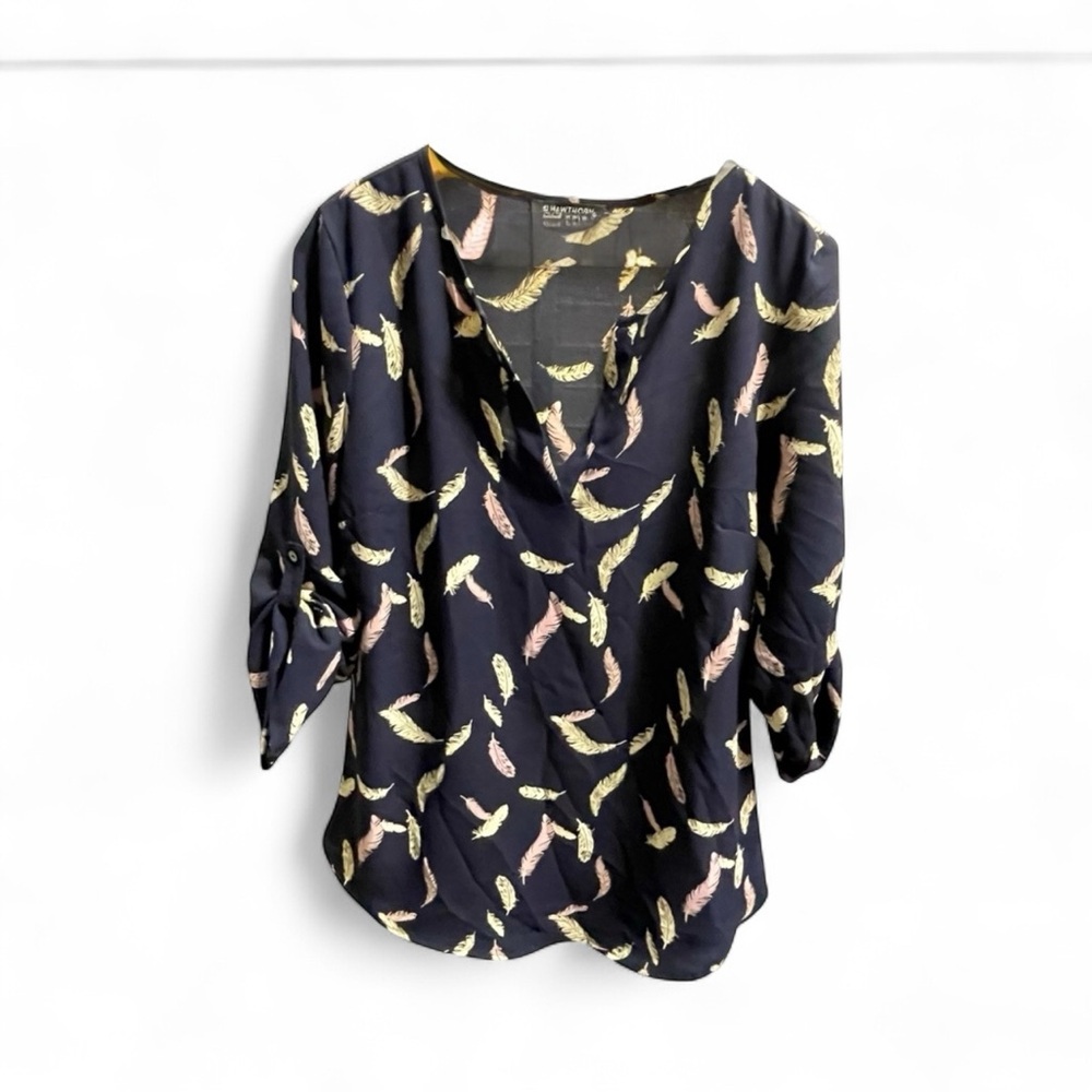 41 Hawthorn Navy Feather Print Blouse size XL